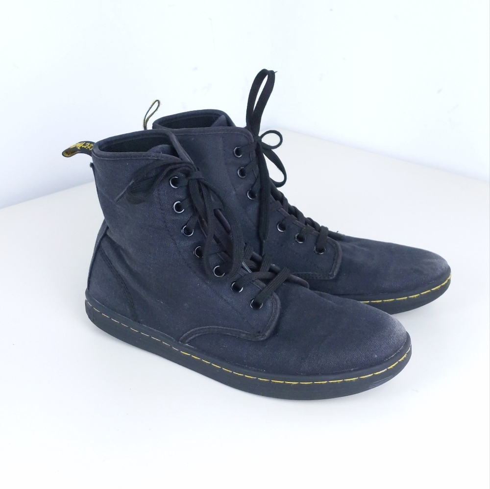 Dr. Martens Shoreditch Black Distressed Canvas Combat Boots, 9
